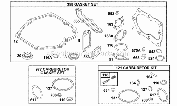KitsGasket Sets Diagram and Parts List for 121702-0101-01  Briggs and Stratton Engine